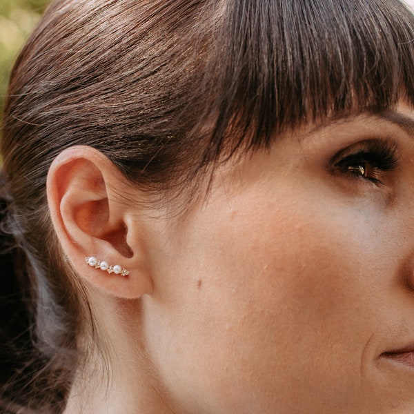 Pearl Earrings | Ear Climber | Crawler Earrings | Pearl Stud Earrings | Ear Crawler | Pearl Ear Climber | Ear Climber Earrings | Pearl Stud