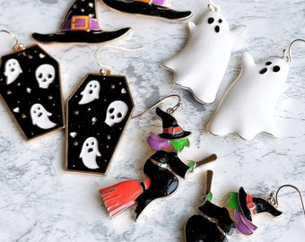Large Halloween earrings | Ghost earrings | Witch Hat |Tombstone Earrings | Ghost Gravestone | Trick or Treat | White Ghost Earrings |Spooky