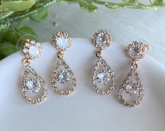 Statement Crystal Bridal Drop Earrings | Bridal Jewelry | Bridesmaid Earrings | Wedding Jewelry | Drop Wedding Earrings for Brides Gold