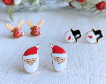 Christmas Earrings Stud | Santa Rudolph Snowman Earrings | Xmas Jewelry Gift Set |Cute Christmas Holiday Earrings|Christmas Stocking Stuffer