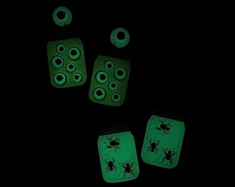 Glow in the Dark Halloween Spider Evil Eye Jar Earrings | Lightweight Halloween Dangle Studs | Glow-In-The-Dark Acrylic Halloween Spooky