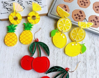 Lightweight Summer Fruit Earrings Studs  & Clip On Kawaii Food Earrings | Minimalist Summer Dangle | Hypoallergenic Food Earrings Drop