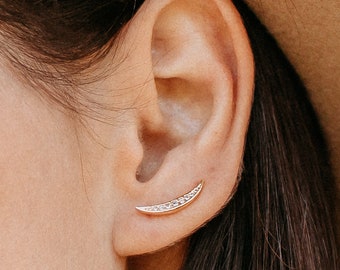 Minimalist Moon Ear Climbers | Moon Ear Crawlers |Crawler Earrings |Bridesmaids Gifts |Personalized Gift |Valentine’s Day Gift |Mother’s Day