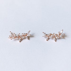 Minimalist Jasmine Ear Crawlers | Ear Climbers | Bridesmaid Earrings | Ear Crawler | Bridesmaid Gift|Valentine’s Day Gift |Mother’s Day Gift Rose gold