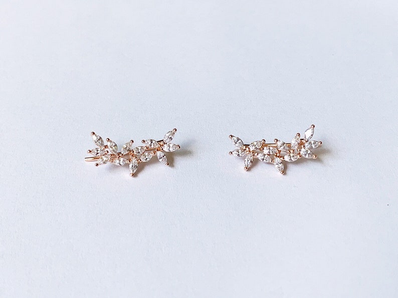 Minimalist Jasmine Ear Crawlers | Ear Climbers | Bridesmaid Earrings | Ear Crawler | Bridesmaid Gift|Valentine’s Day Gift |Mother’s Day Gift Rose gold
