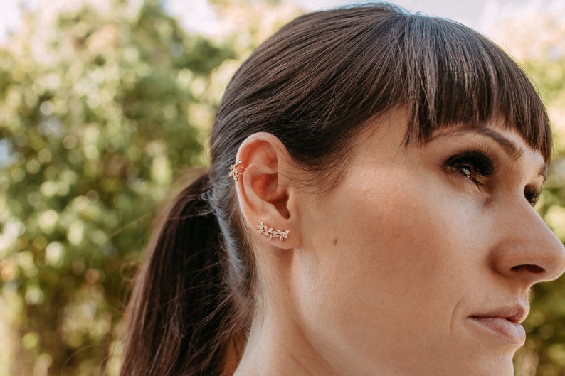 Minimalist Jasmine Ear Crawlers | Ear Climbers | Bridesmaid Earrings | Ear Crawler | Bridesmaid Gift|Valentine’s Day Gift |Mother’s Day Gift image 7