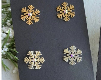 Tiny Christmas Stud Earrings | Snowflake Dangle Earrings | Snowflake Ear Studs | Christmas Holiday Earrings For Women |Cute Stocking Stuffer
