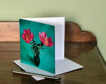 TWO PEONIES greetings card