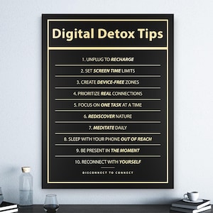 Digital Detox Tips Wall Art - Mindfulness Decor, Quotes Printable, Productivity Gift, Unplug & Relax Print, Home Office Self-Care Canvas