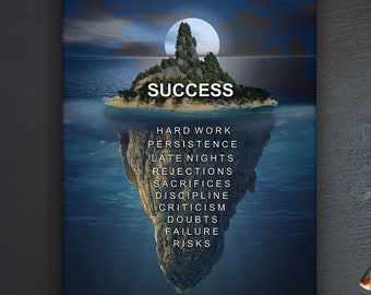 Success Is Built Below – Motivational Wall Art Canvas Print, Hard Work Quote Poster, Office Success Mindset Decor