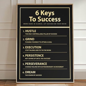 6 Keys To Success Wall Art Motivational Modern Art Canvas Print Office Decor Sign Entrepreneur Motivation - Success Quotes