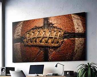 Vintage Football Wall Art Canvas Print, American Football Decor, Rustic Sports Poster, Football Texture Artwork, Man Cave Wall Art - SH302C