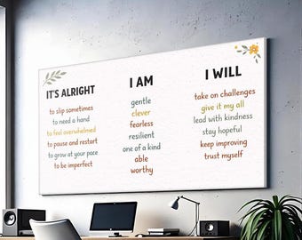 Positive Affirmation Wall Art Print, Kids Motivation Poster, Growth Mindset Canvas Art, Classroom Decor, Self Love Quote Print - SH308A