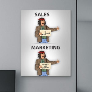Sales Vs Marketing Wall Art Advertising Agency Office Decor Company Brand Canvas Print Digital Ad Strategies Poster, Business Salesman Sign