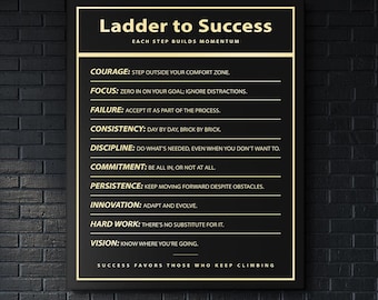 Motivational Wall Art Canvas, Ladder to Success Poster, Inspirational Office Decor, Entrepreneur Prints, Leadership Wall Art