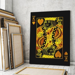 Hartenkoning canvasafdruk kunst aan de muur woondecoratie, speelkaart koning moderne kunst slaapkamer decor goud ingelijst bord, koning koningin speelkaart afdrukken