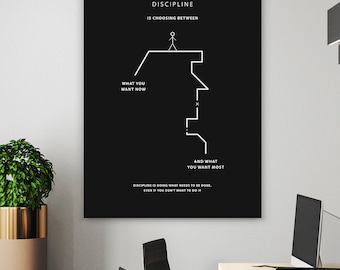 Discipline Wall Art Canvas Print, Minimalist Motivation Poster, Black White Office Decor, Success Mindset Quote Art, Modern Minimal Wall Art