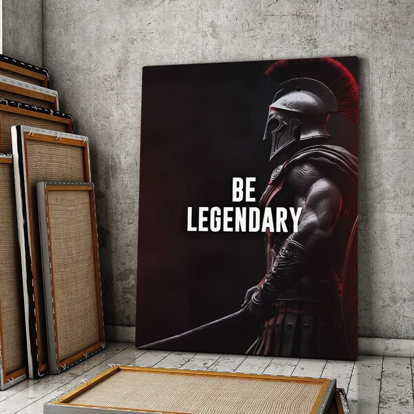 Legendary Spartan Warrior Canvas Print Masculine Wall Decor Inspirational Quote Men's Legacy Motivational Home Art Gift for Him Sparta Sword