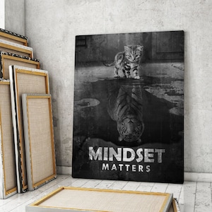 Mindset Matters Canvas Print Motivational Wall Office Decor Hustle Quote Sign Entrepreneur Poster, Inspirational Art Tiger
