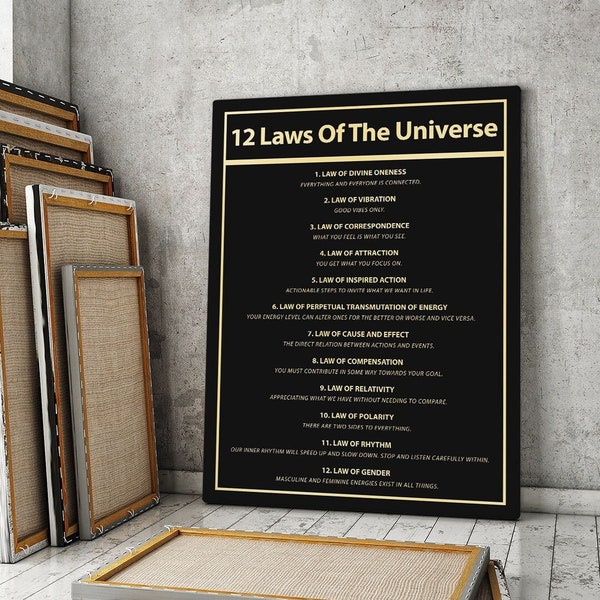 12 Laws Of The Universe Wall Art Manifestation Spiritual Canvas, Attraction Print Office Decor, Energy Quote, Magic Poster, Gratitude Sign