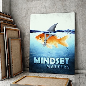 Mindset Matters Wall Art Office Decor Canvas Print, Mindset Motivational Sign, Entrepreneur Quote, Mindset Is Everything Fish Shark Poster