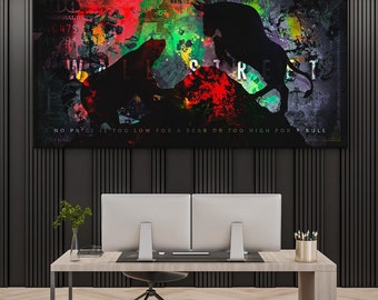 Wall Street Bull and Bear Canvas Print | Stock Market Art | Trader Office Decor | Financial Motivation Poster | Digital Download