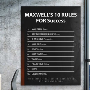 John Maxwell 10 Rules For Success Wall Art, Inspiration Canvas Print, Personal Growth Poster Leader Mindset Quote Printable Motivation Sign