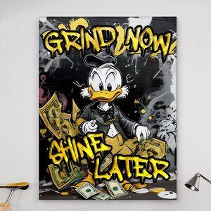 Grind Now Shine Later Motywacyjna sztuka ścienna Hustle Cytat Płótno Graffiti Wydrukowalny Dekoracja biurowa Przedsiębiorca Inspiracja Wydruk, Plakat z pieniędzmi