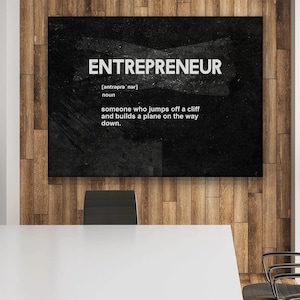 Stampa su tela con definizione di imprenditore, decorazione motivazionale per ufficio, poster con citazioni aziendali, moderna arte murale nera