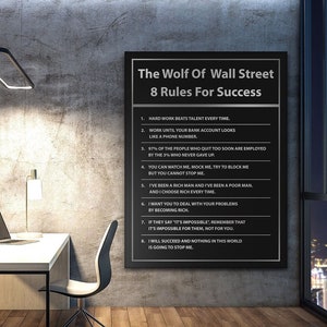 Wall Street 8 Rules For Success Motivational Wall Art Office Decor Canvas Print, Money Investing Poster Wall St Printable, Investor Sign Art