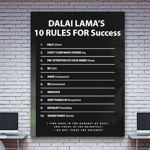 Arte mural con reglas de éxito del Dalai Lama, filosofía budista, impresión en lienzo, cita de meditación tibetana, decoración