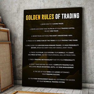 Golden Rules Of Trading Wall Art Canvas Print Forex Stock Market Sign, Financial Quote Day Trader Printable, Trade Money Gift Poster