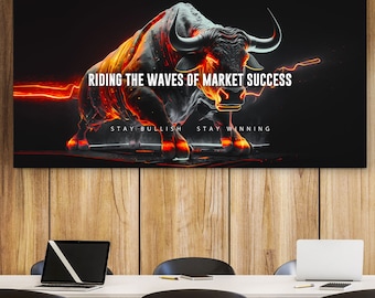 Bull Market Wall Art Canvas | Stock Market Poster | Trading Office Decor | Finance Canvas Print | Stay Bullish Motivational Art