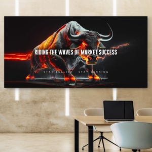 Wall Street Bull Canvas Art - Motivational Investing Print for Traders - Stock Market  Forex Decor