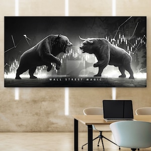 Wall Street Stock Market Bull Bear Sign Investing Poster Trading Digital Art Investor Wealth Canvas Trader Money Mindset Print Printable