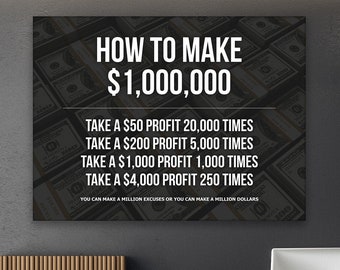 How To Make 1,000,000 Dollars Motivational Quote Canvas Print Office Decor Wall Art Inspirational Sign Entrepreneur Money Artwork Printable
