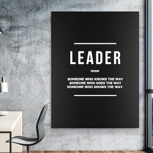 Arte mural "Definición de líder": lienzo motivacional para oficinas de emprendedores / Decoración de liderazgo para jefes, directores ejecutivos y profesionales