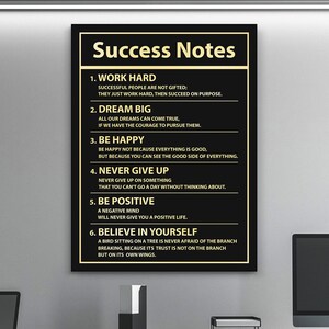 Väggkonst med framgångsanteckningar, motiverande canvastavla för kontoret, inspirerande poster för arbetsyta, modern produktivitetsdekor, konst med framgångsregler