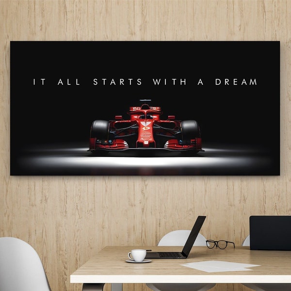 Formula 1 Dreams Canvas Print - Racing Wall Art Sports Car Racer, Inspirational Quote Decor, Motorsport Gift for F1 Fans, Automotive Poster