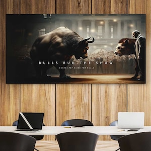 Wall Street Bull Stock Market Canvas Print Investors Financial Decor Trader Motivation Quote Printable Investment Digital Art Trading Poster