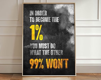 1 Percent Mindset Motivational Wall Art Canvas Print, Success Quote Poster, Entrepreneur Office Decor, Inspirational Typography Art