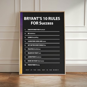 Kobe Bryant 10 Rules For Success Motivational Wall Art Gym Decor Printable, Black Mamba Mentality Poster Basketball Print, Ball Canvas Gift