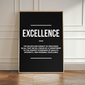 Excellence Inspirational Canvas Print Sukces Cytat Nowoczesny wystrój biura biznesowego Znak, Minimalistyczna motywacja ścienna Sztuka, plakat Lider Mindset