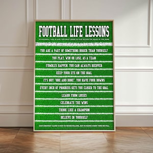 Football Life Lessons Wall Art | Motivational Football Poster | Sports Team Decor | Boys Room Art | Athlete Mindset Canvas | Game Day Print
