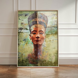 Queen Nefertiti Canvas Art Print, Egyptian Pharaoh Wall Decor, Ancient Egypt Digital Artwork, Statue Poster Home Decoration Printable