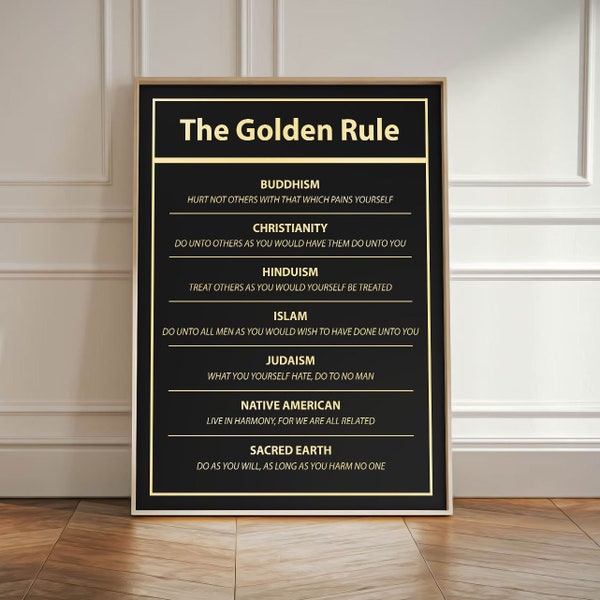 The Golden Rule Wall Art World Religions Home Decor Canvas Islam Print Judaism Poster Buddhism Meditation Sign Printable Quotes Digital Art
