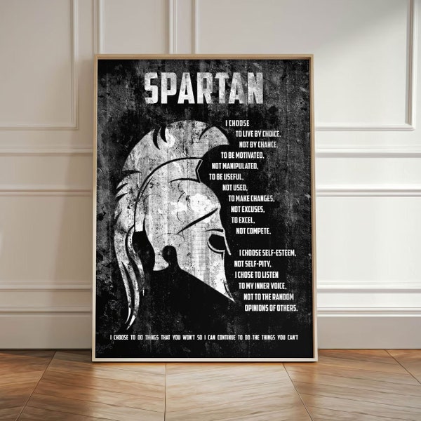 Spartan Warrior Wall Art I Choose Sparta Men Motivational Quote Canvas Print, Ancient Greek King Leonidas Poster, Battle Soldier Helmet Sign