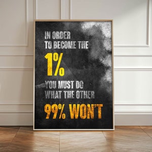 1 Percent Mindset Motivational Wall Art Canvas Print, Success Quote Poster, Entrepreneur Office Decor, Inspirational Typography Art