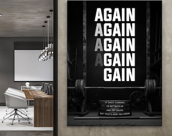 Motivational Wall Art, Gym Poster, AGAIN Canvas Print, Inspirational Office Decor, Workout Room Wall Decor, Fitness Quote Artwork