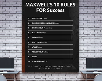 Maxwell Rules Wall Art | 10 Rules for Success Print | Motivational Canvas | Inspirational Office Decor | Digital Download
